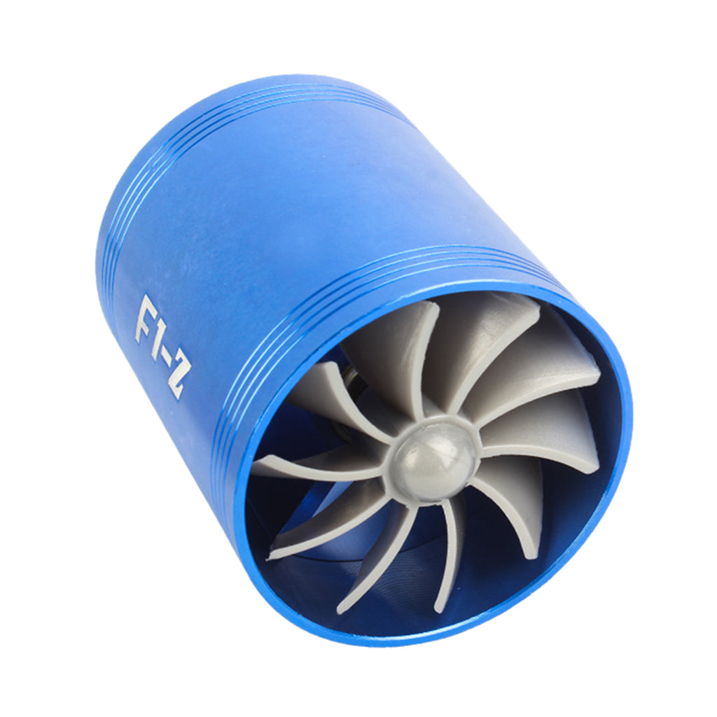 Air Intake Turbonator Dual Fan Turbine Super Charger Gas Saver Turbo Blue