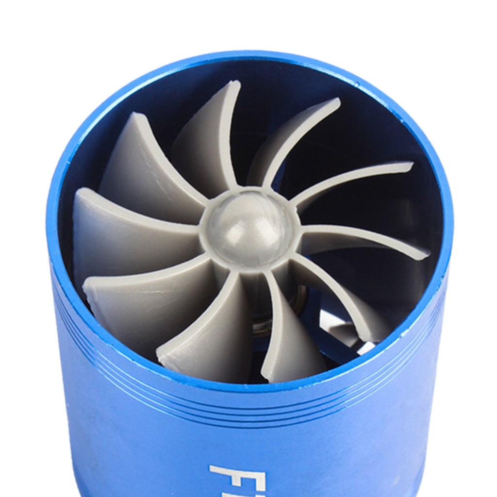 Air Intake Turbonator Dual Fan Turbine Super Charger Gas Saver Turbo Blue