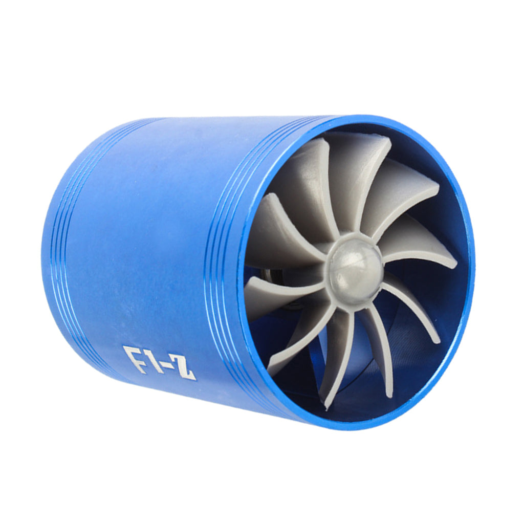 Air Intake Turbonator Dual Fan Turbine Super Charger Gas Saver Turbo Blue