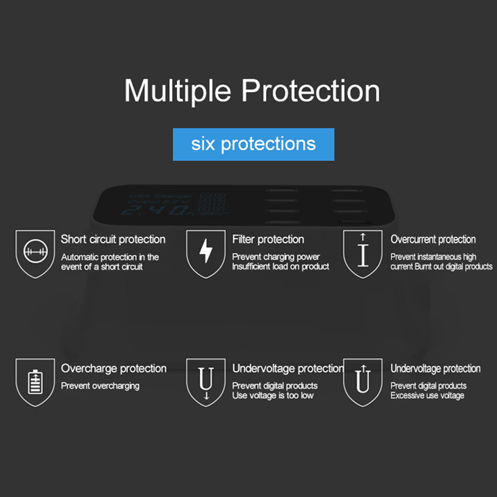 8-Port Quick Charge 3.0 Led Display USB Charger Adapter For Cell Phone UK