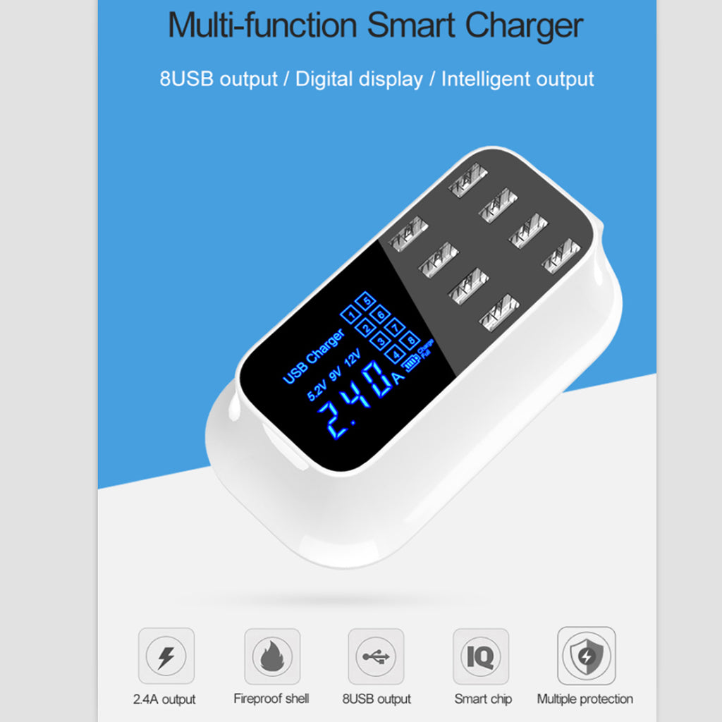 8-Port Quick Charge 3.0 Led Display USB Charger Adapter For Cell Phone UK