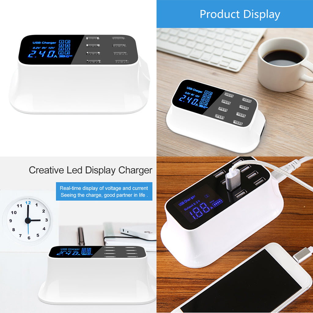 8-Port Quick Charge 3.0 Led Display USB Charger Adapter For Cell Phone UK