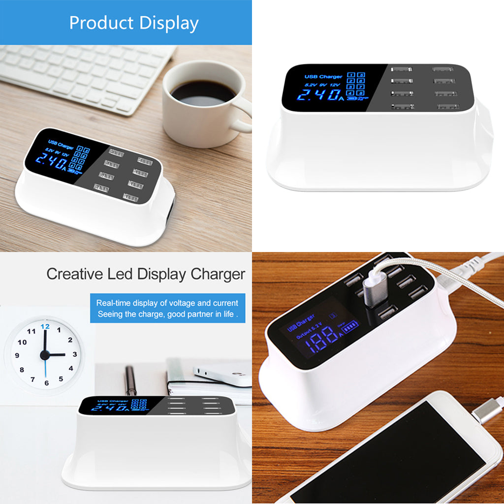 8-Port Quick Charge 3.0 Led Display USB Charger Adapter For Cell Phone UK