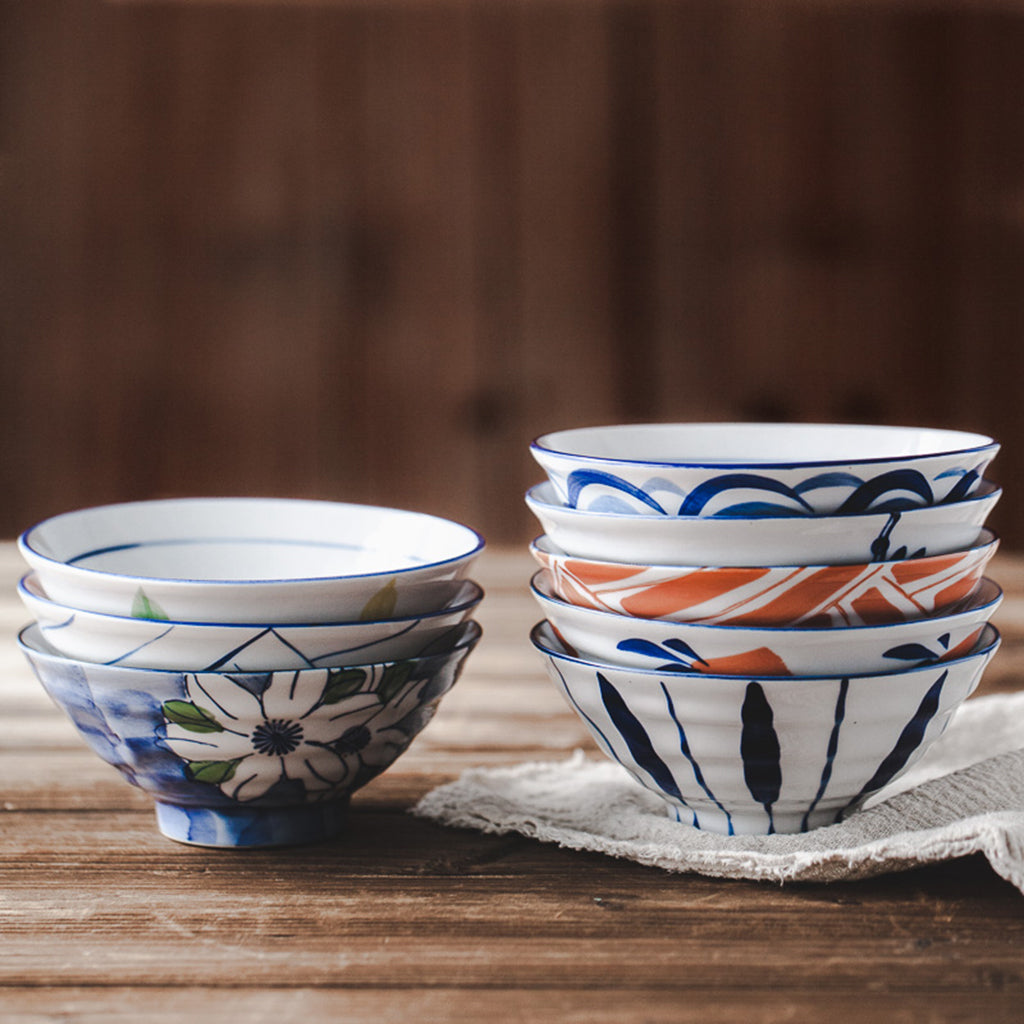 Oriental Japanese Style Ceramic Rice Bowl Multi Purpose Red Arrow