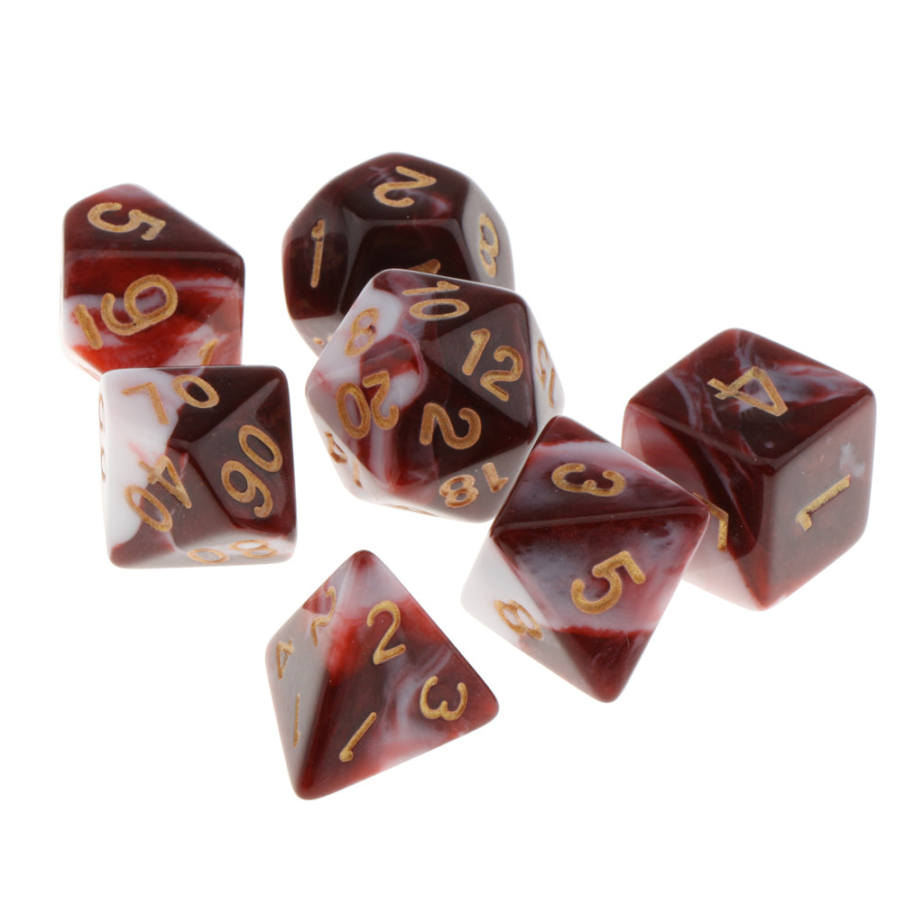 7 Pieces Acrylic Polyhedral Dice Set Table Game Party Games Red White