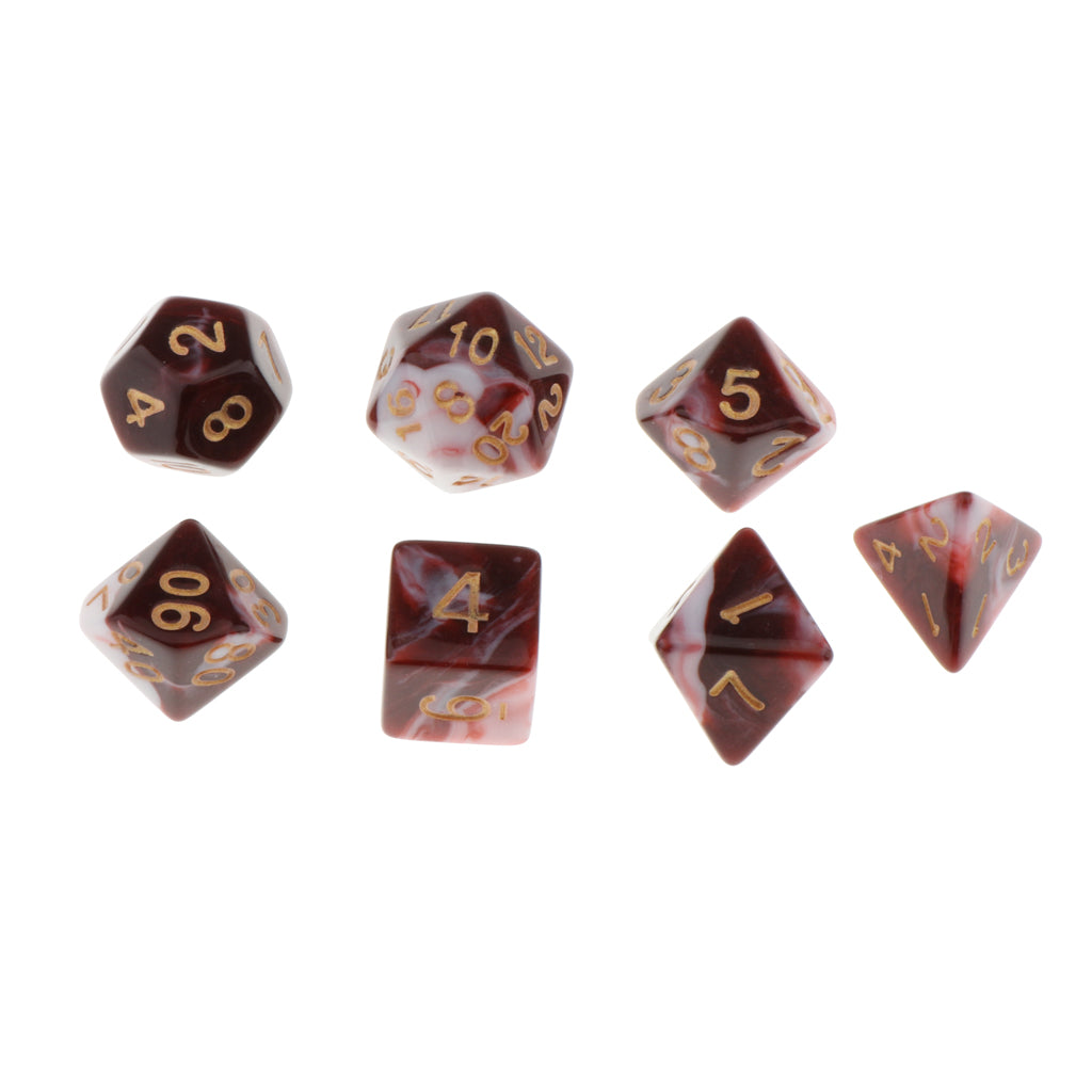 7 Pieces Acrylic Polyhedral Dice Set Table Game Party Games Red White