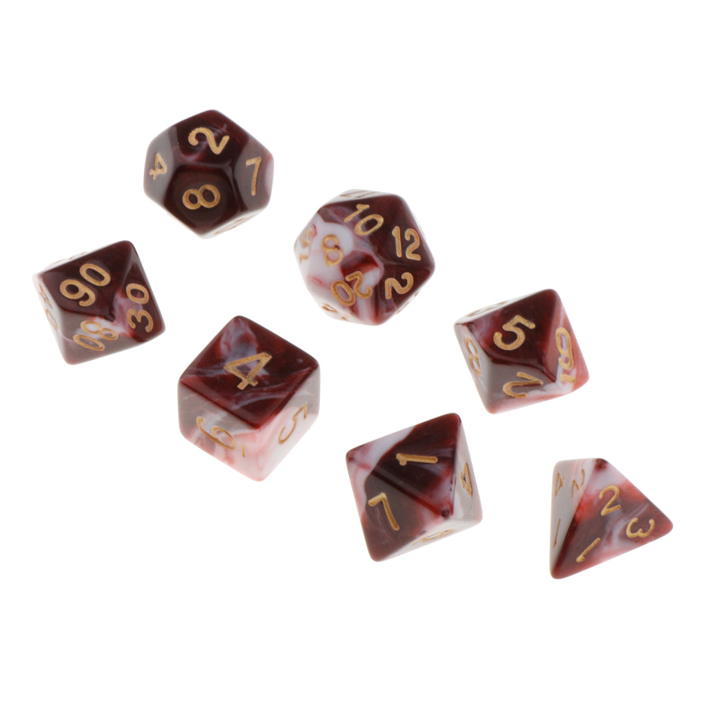 7 Pieces Acrylic Polyhedral Dice Set Table Game Party Games Red White