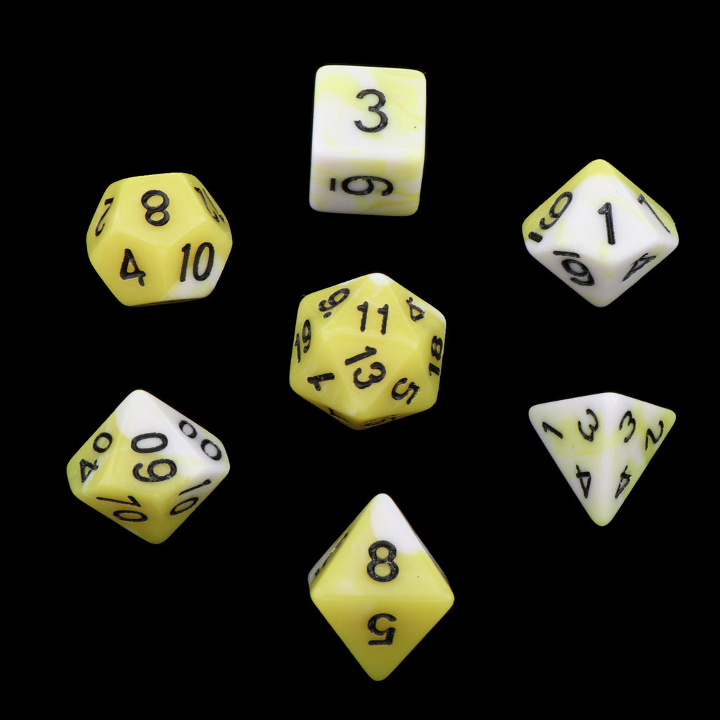 7 Pieces Acrylic Polyhedral Dice Set Table Game Party Games Yellow White