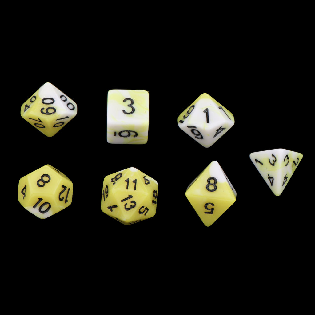 7 Pieces Acrylic Polyhedral Dice Set Table Game Party Games Yellow White