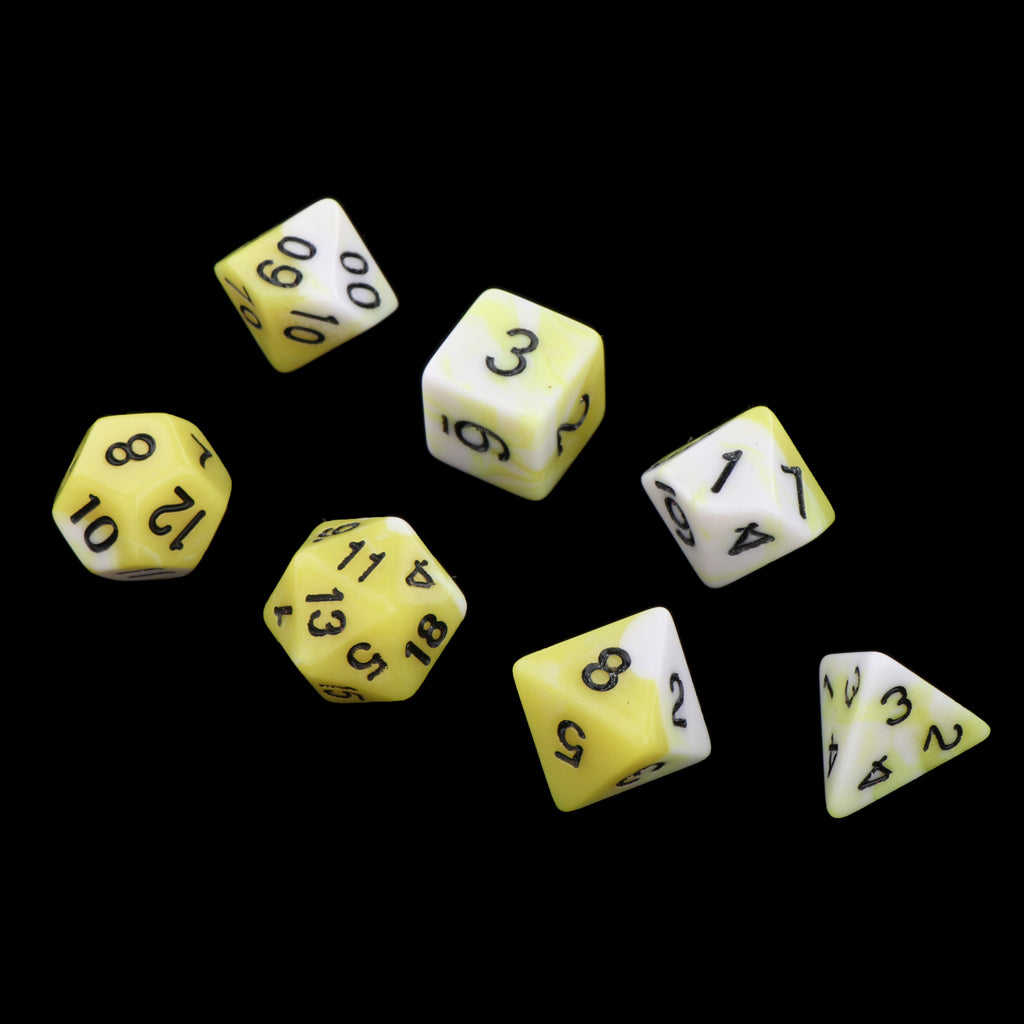 7 Pieces Acrylic Polyhedral Dice Set Table Game Party Games Yellow White