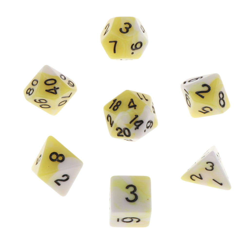 7 Pieces Acrylic Polyhedral Dice Set Table Game Party Games Yellow White