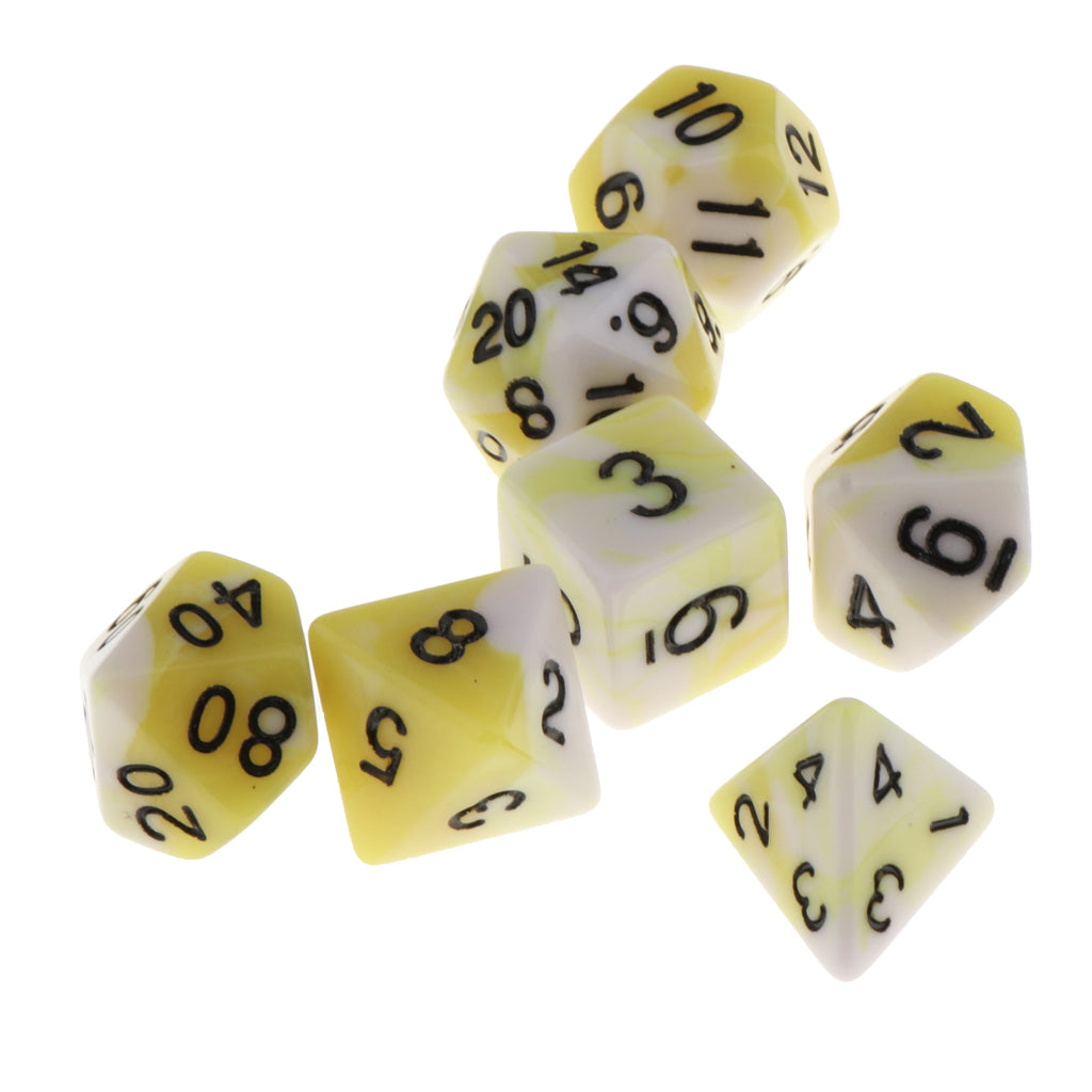 7 Pieces Acrylic Polyhedral Dice Set Table Game Party Games Yellow White