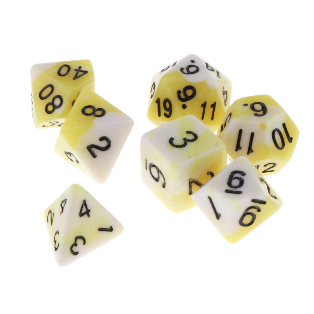 7 Pieces Acrylic Polyhedral Dice Set Table Game Party Games Yellow White