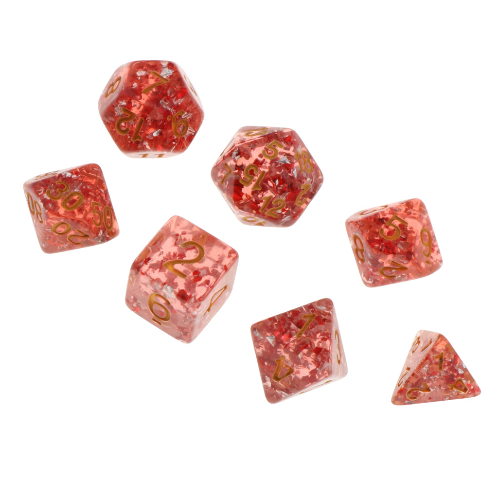 7 Pieces Acrylic Polyhedral Dice Set Table Game Party Games Transparent Red