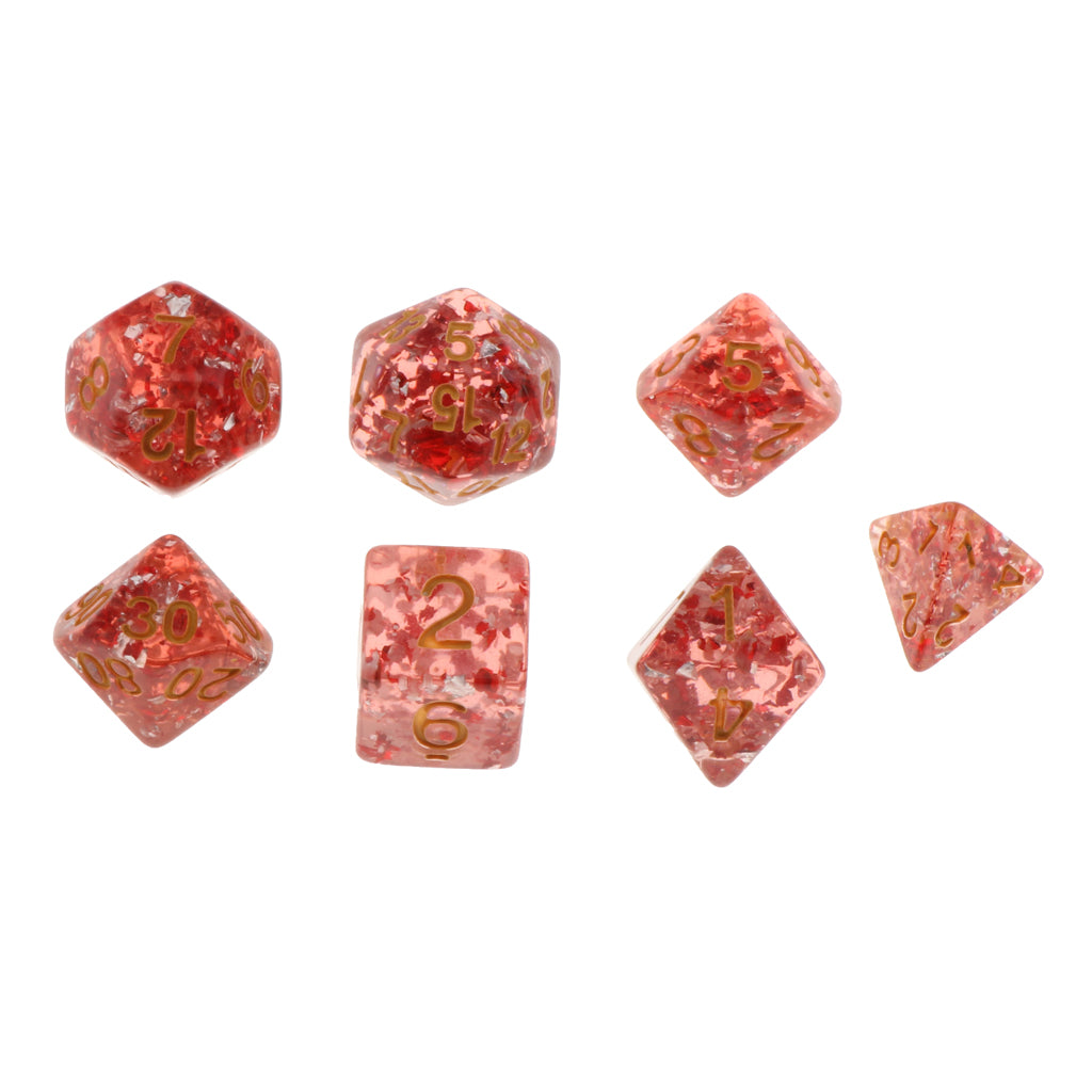 7 Pieces Acrylic Polyhedral Dice Set Table Game Party Games Transparent Red