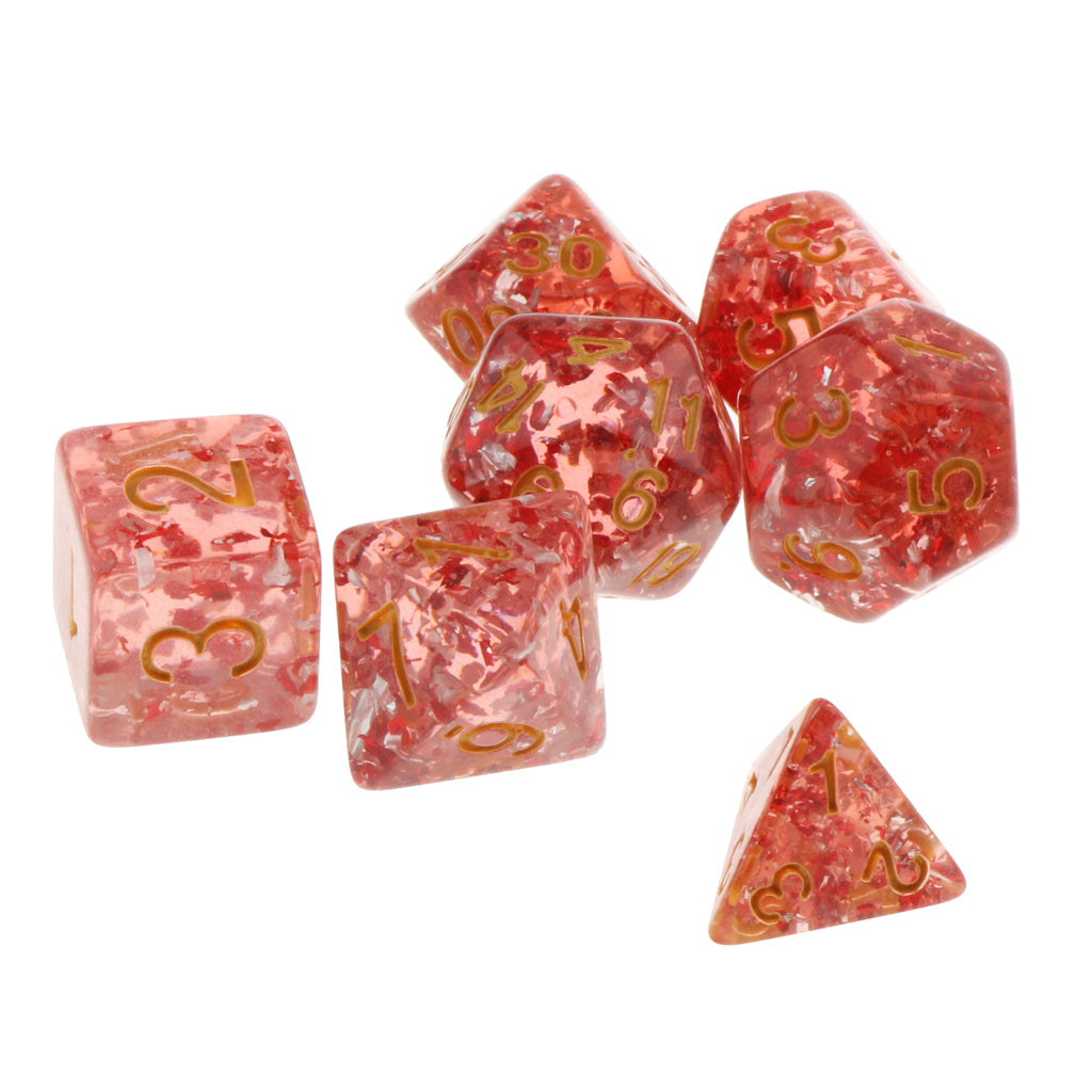 7 Pieces Acrylic Polyhedral Dice Set Table Game Party Games Transparent Red