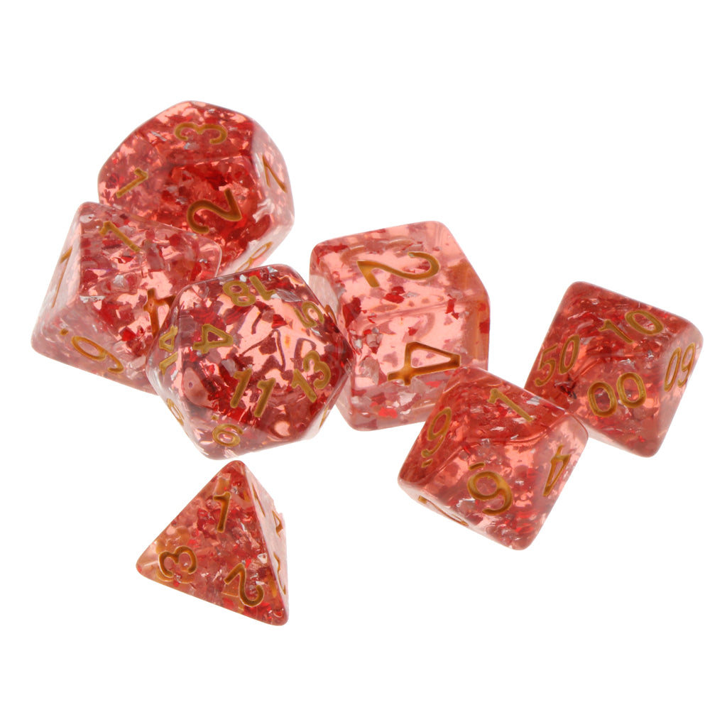 7 Pieces Acrylic Polyhedral Dice Set Table Game Party Games Transparent Red