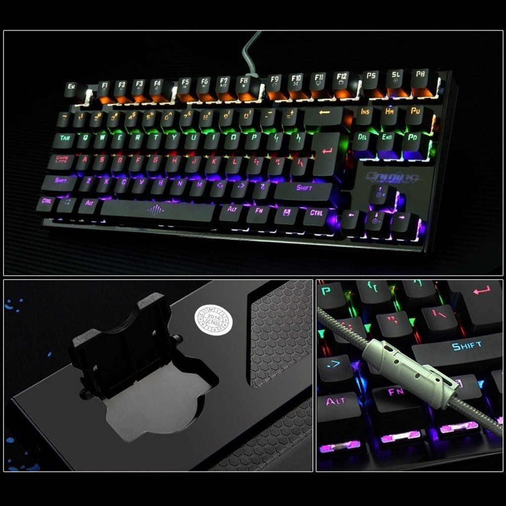 K28 Backlit Mechanical Keyboard Colorful LED USB Wired Game Keyboard  Black