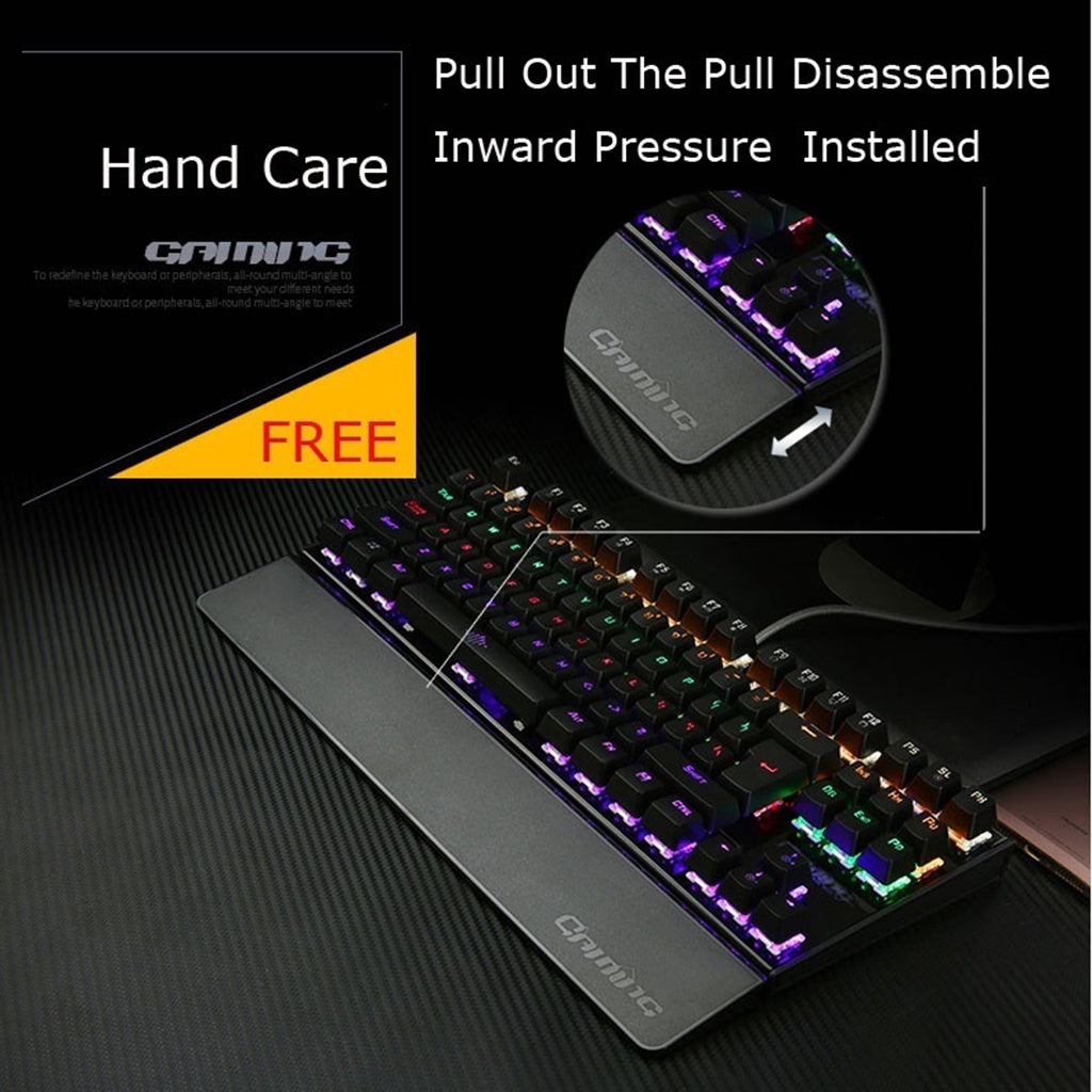 K28 Backlit Mechanical Keyboard Colorful LED USB Wired Game Keyboard  Black