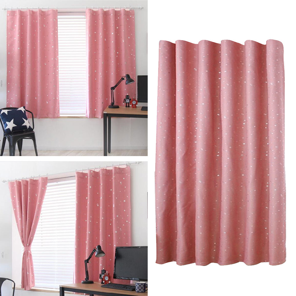 Silver Star Foil Printed Curtains Thermal Insulated Drapes Pink