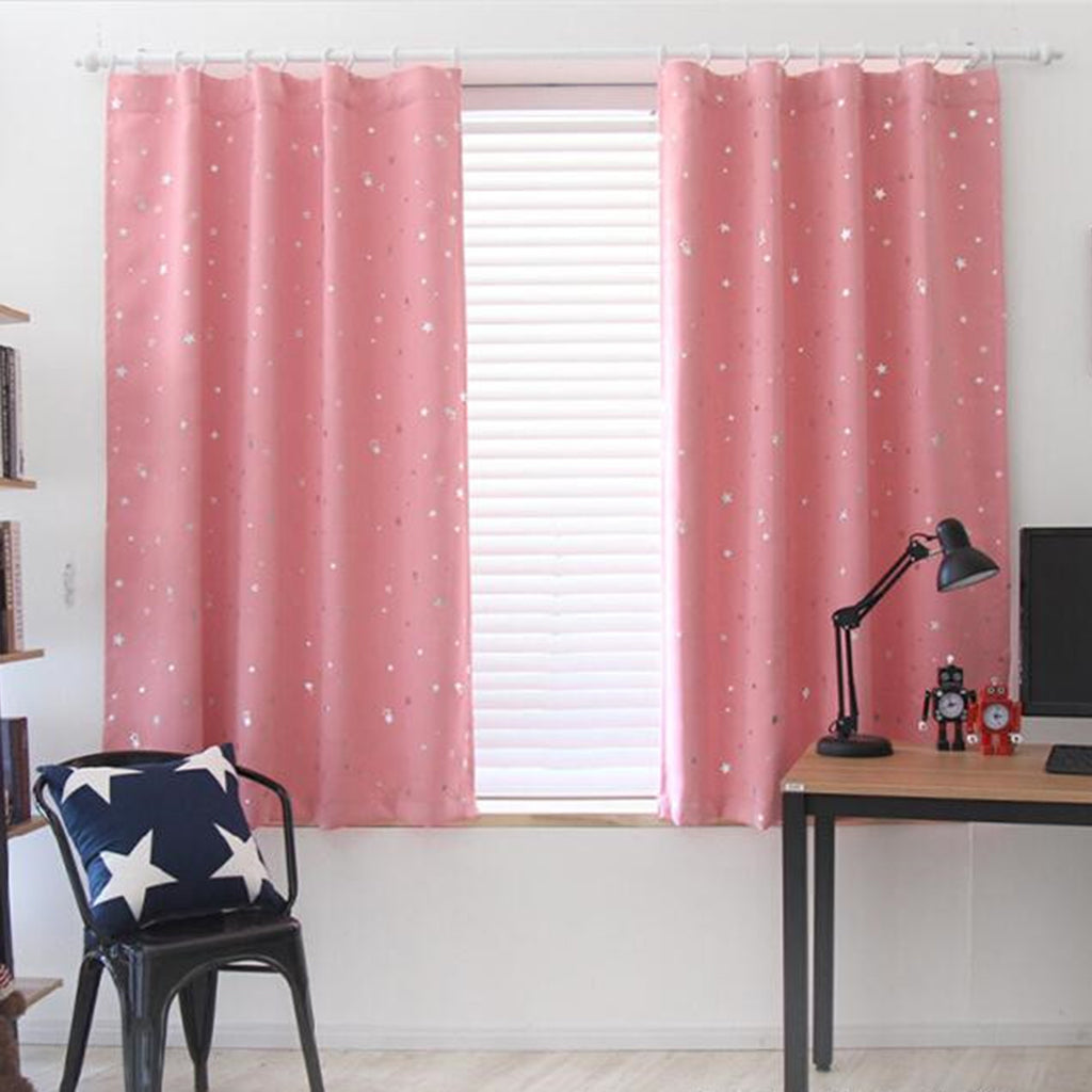 Silver Star Foil Printed Curtains Thermal Insulated Drapes Pink