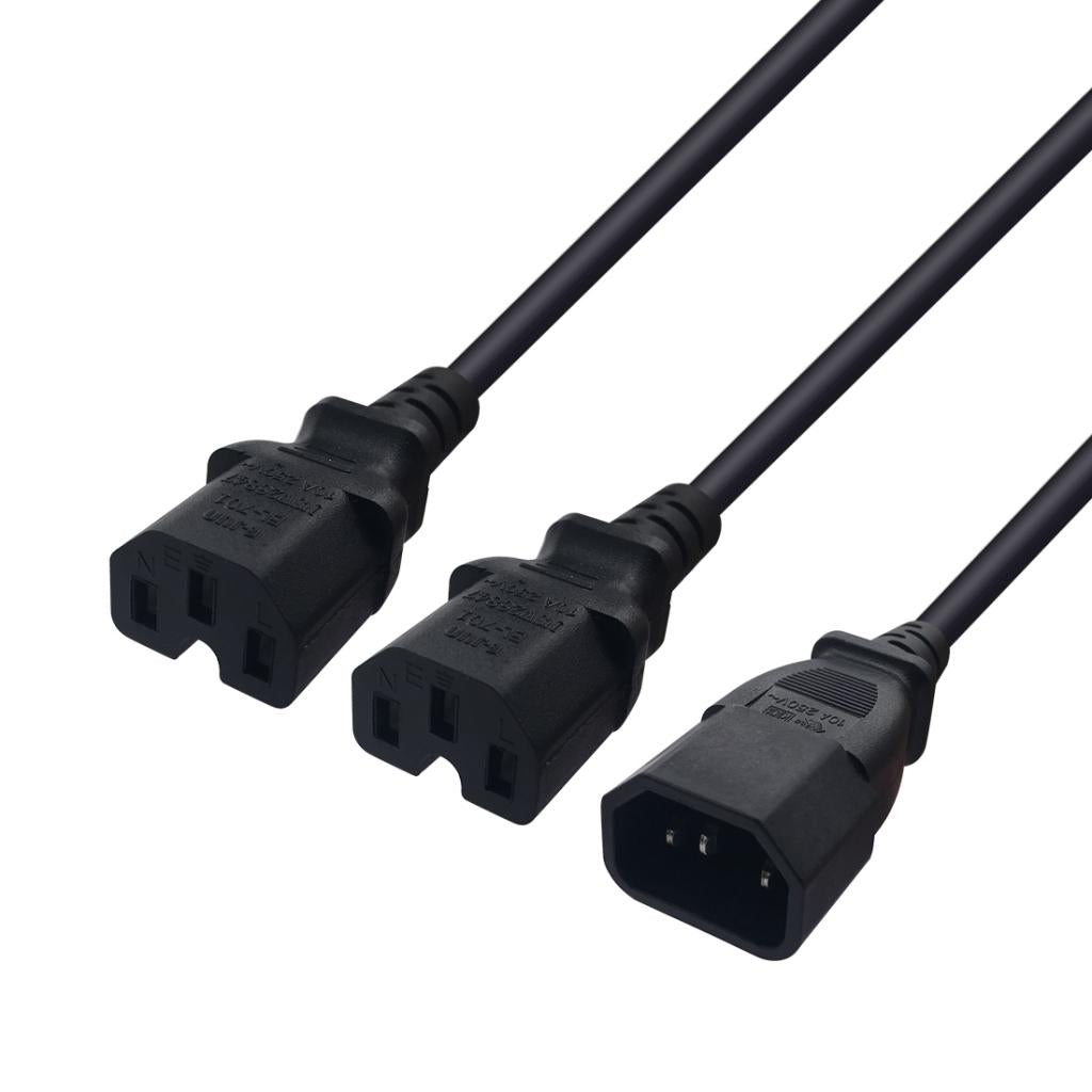 IEC320 C14 to 2X C15 AC Power Adapter Y Splitter Cable Cord