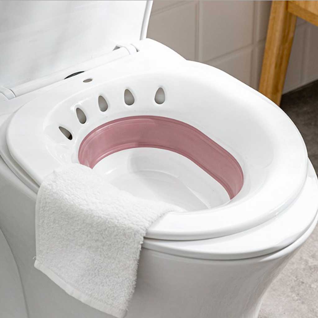 Foldable Sitz Bath Tub on Toilet for Pregnant Hemorrhoid Avoid Squating Pink