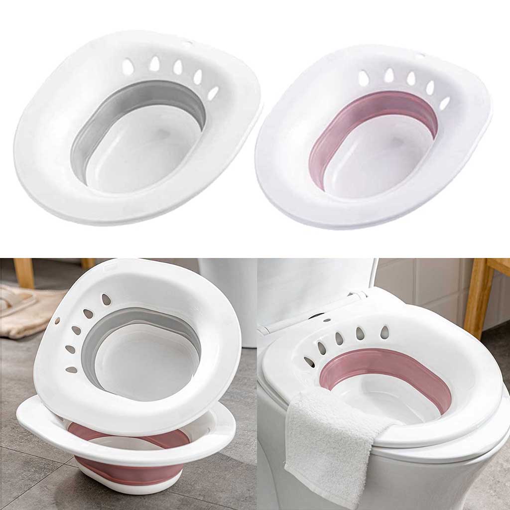 Foldable Sitz Bath Tub on Toilet for Pregnant Hemorrhoid Avoid Squating Gray