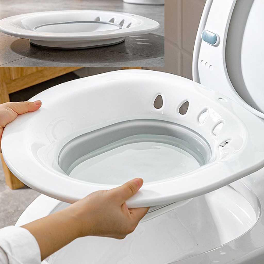 Foldable Sitz Bath Tub on Toilet for Pregnant Hemorrhoid Avoid Squating Gray