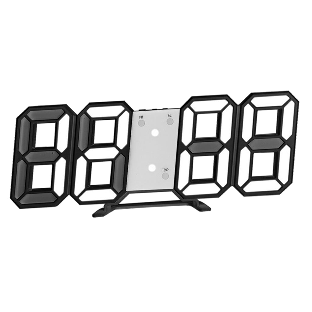 Digital 3D LED Wall Clock Alarm Clock Snooze 12/24 Hour Display B_White