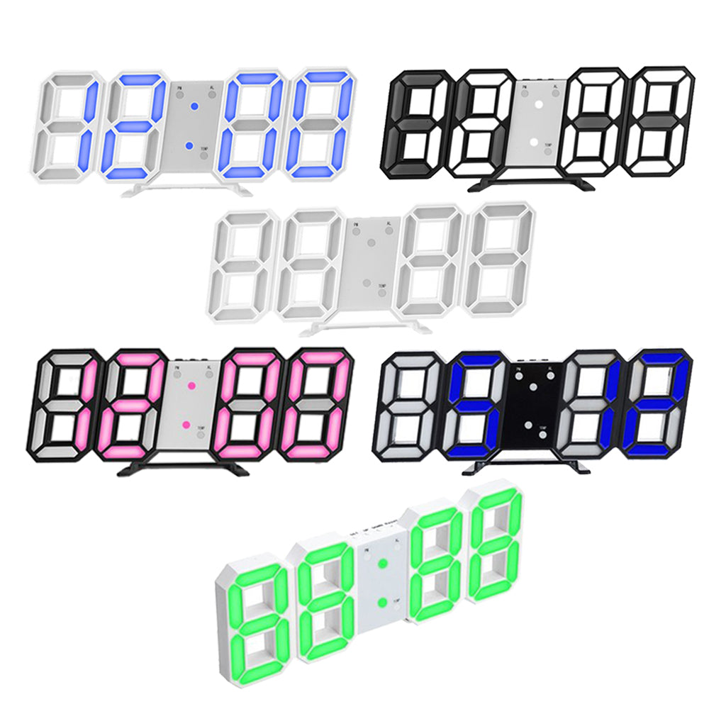 Digital 3D LED Wall Clock Alarm Clock Snooze 12/24 Hour Display W_White