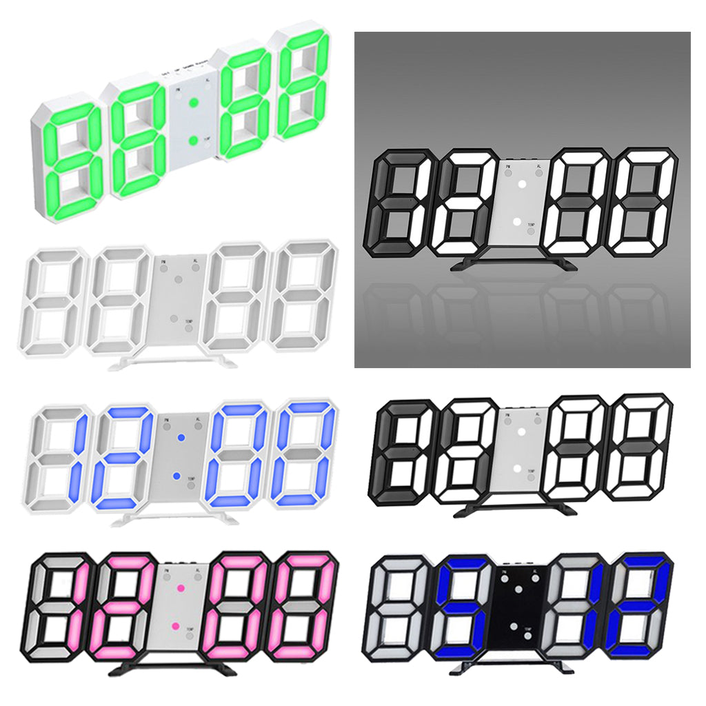 Digital 3D LED Wall Clock Alarm Clock Snooze 12/24 Hour Display W_White