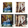 Bath Shower Curtain Bathroom Supply Eiffel Tower/Mountain Stream Print Brown