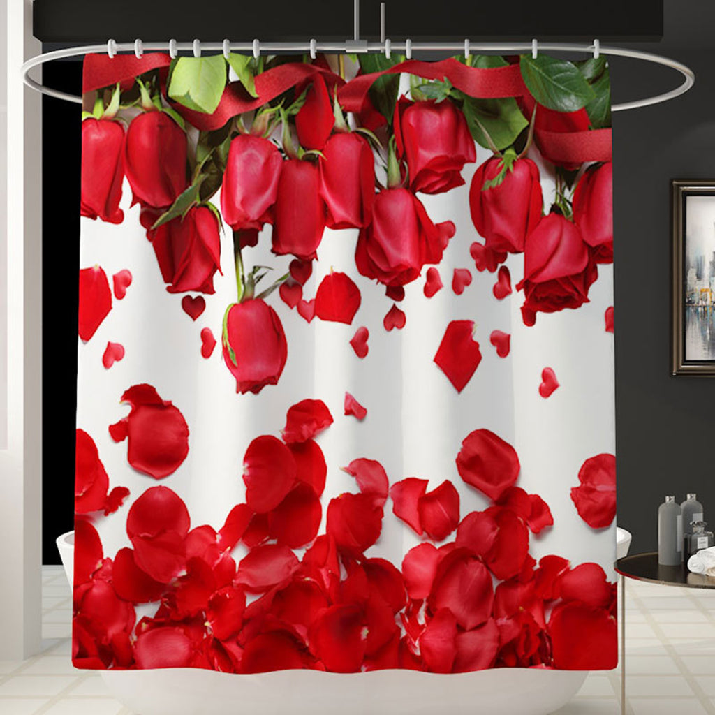 Romanticism Rose Pattern Bath Shower Curtain Liner Bathroom Decor Multicolor