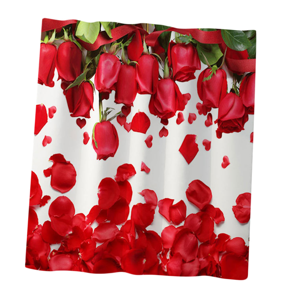 Romanticism Rose Pattern Bath Shower Curtain Liner Bathroom Decor Multicolor