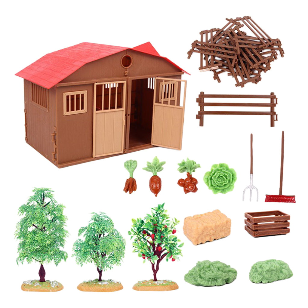 Simulation Farm Model Plastic House Trees Vegetables Fence Toy Playset