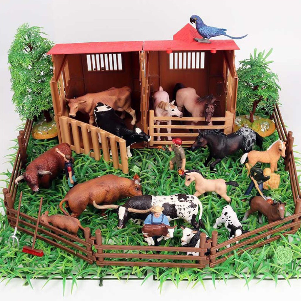 Simulation Farm Model Plastic House Trees Vegetables Fence Toy Playset