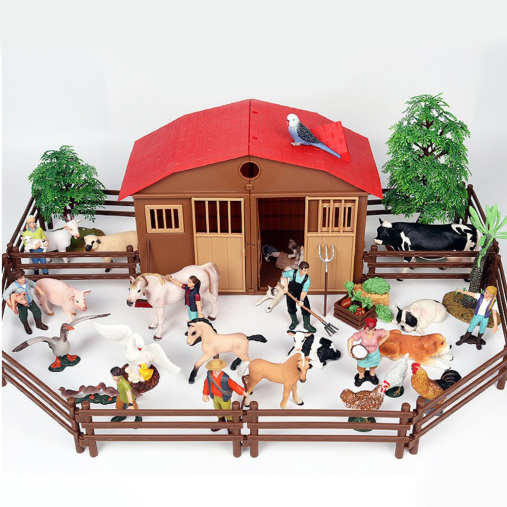 Simulation Farm Model Plastic House Trees Vegetables Fence Toy Playset