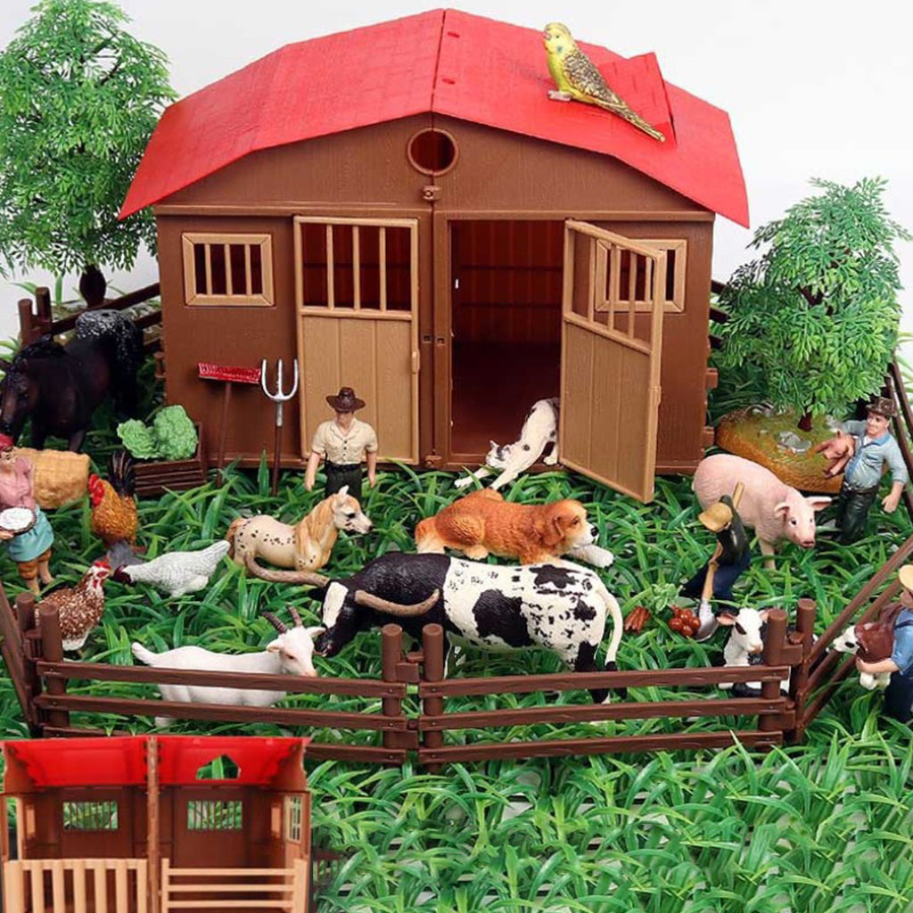 Simulation Farm Model Plastic House Trees Vegetables Fence Toy Playset