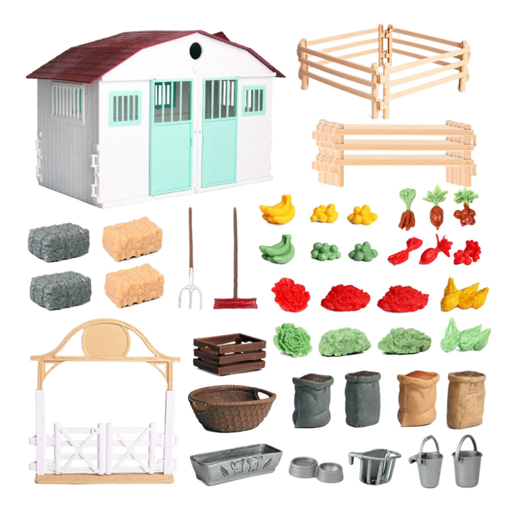 Simulation Farm Model Plastic House Fruits Vegetables Fence Gate Toy Playset