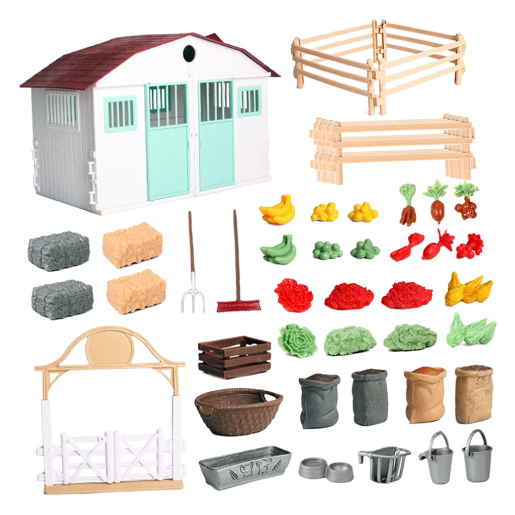 Simulation Farm Model Plastic House Fruits Vegetables Fence Gate Toy Playset