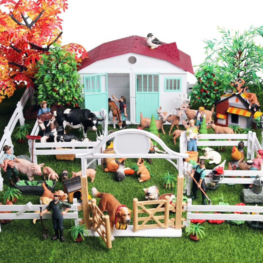 Simulation Farm Model Plastic House Fruits Vegetables Fence Gate Toy Playset