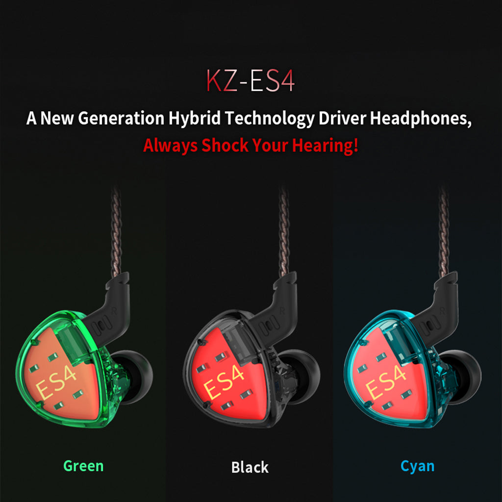 KZ ES4 1DD+1BA  In Ear Earphone Hybrid Headset HIFI Earbuds w/ MIC Black