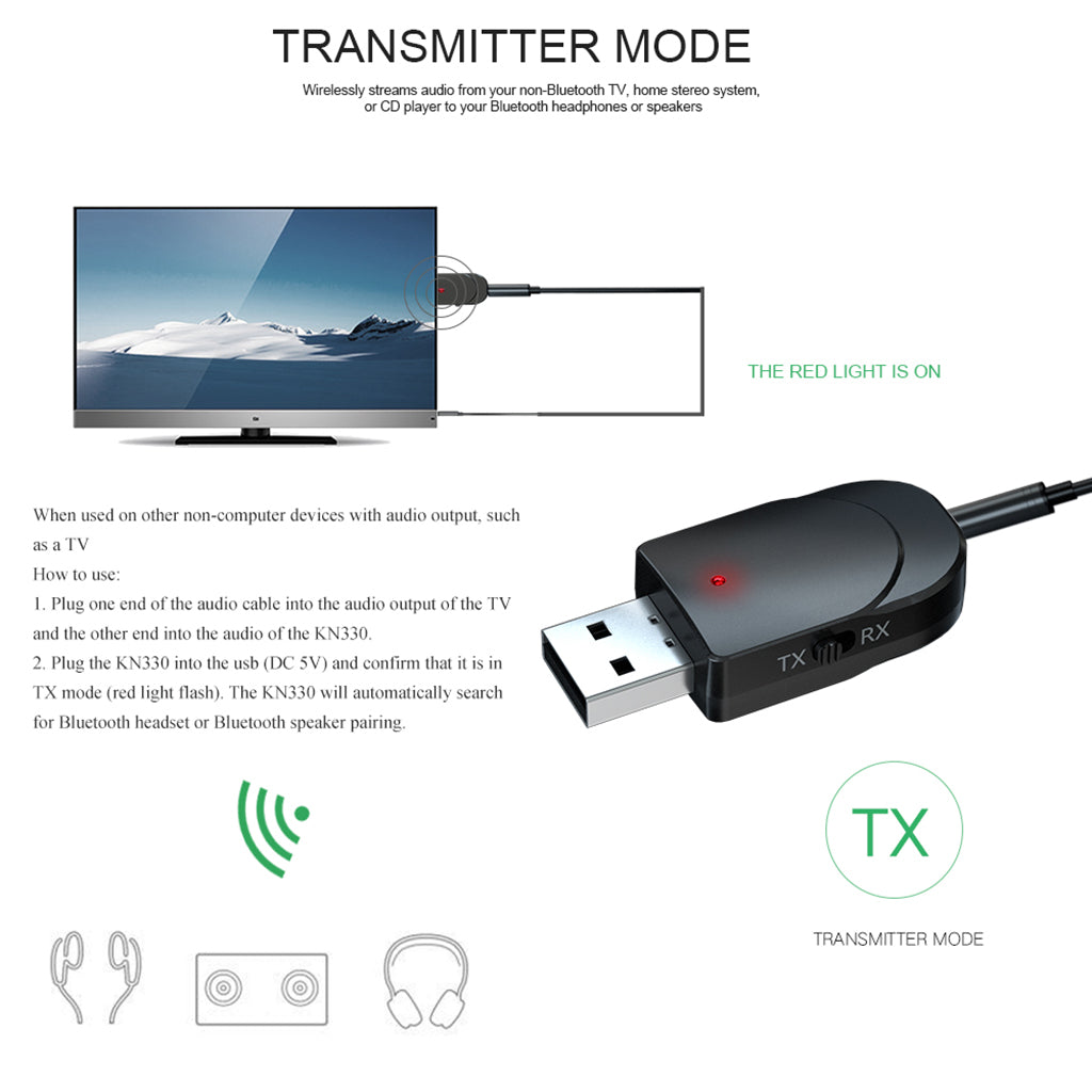 Wireless Bluetooth 5.0 Transmitter Receiver Adapter 3.5mm Adapter Black