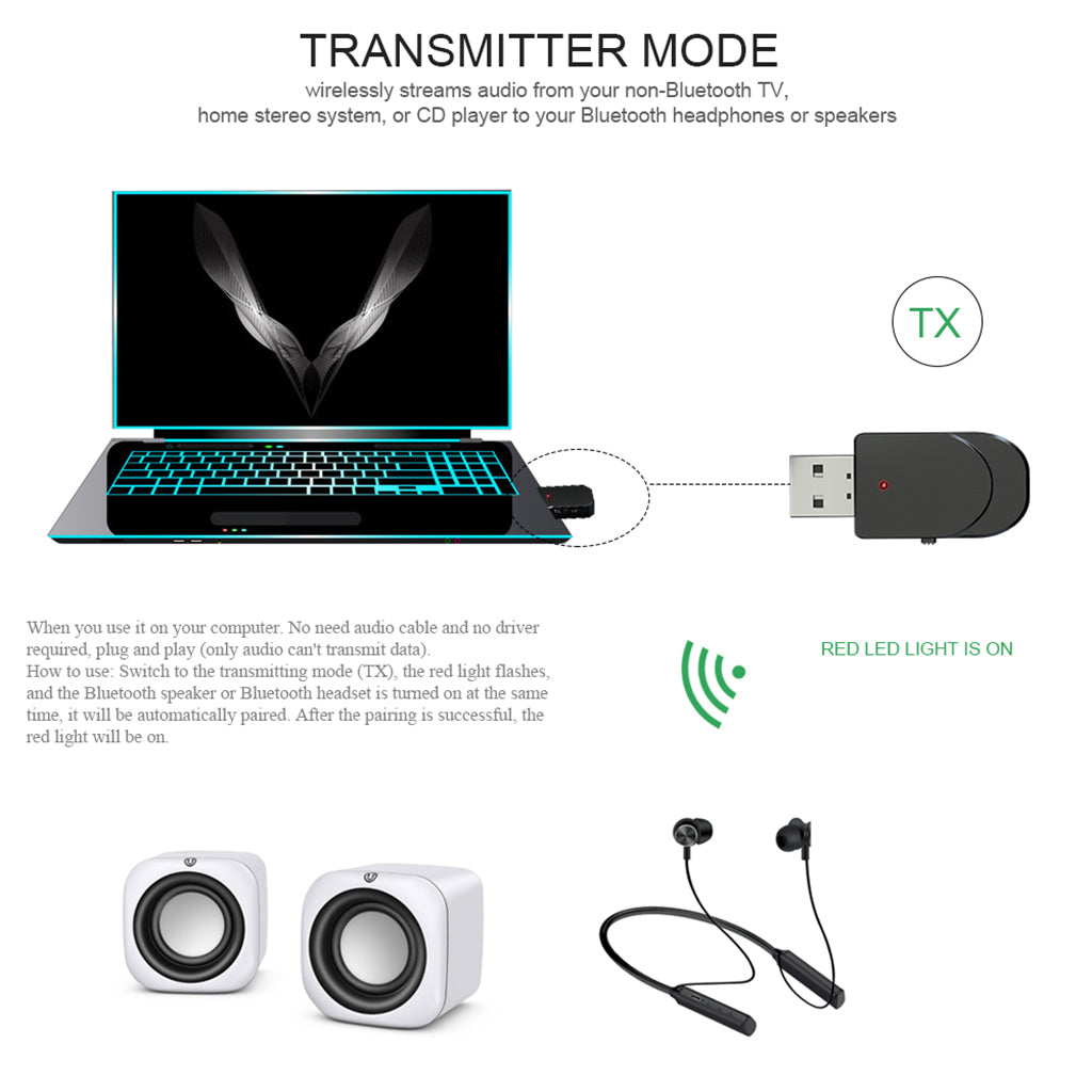 Wireless Bluetooth 5.0 Transmitter Receiver Adapter 3.5mm Adapter Black