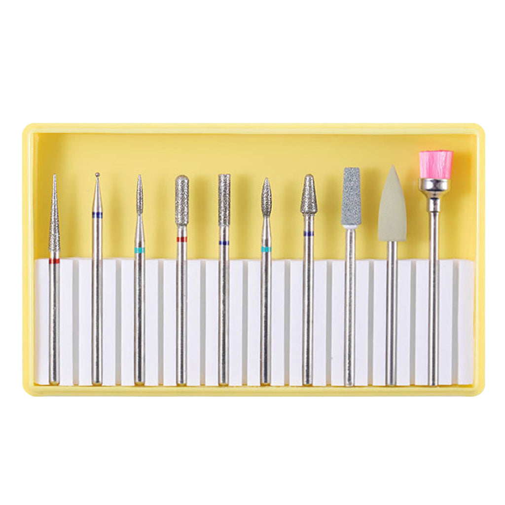 10pcs Ceramic Nail Drill Bits Grinding Polishing Head Cleaning Brush Set BH-02