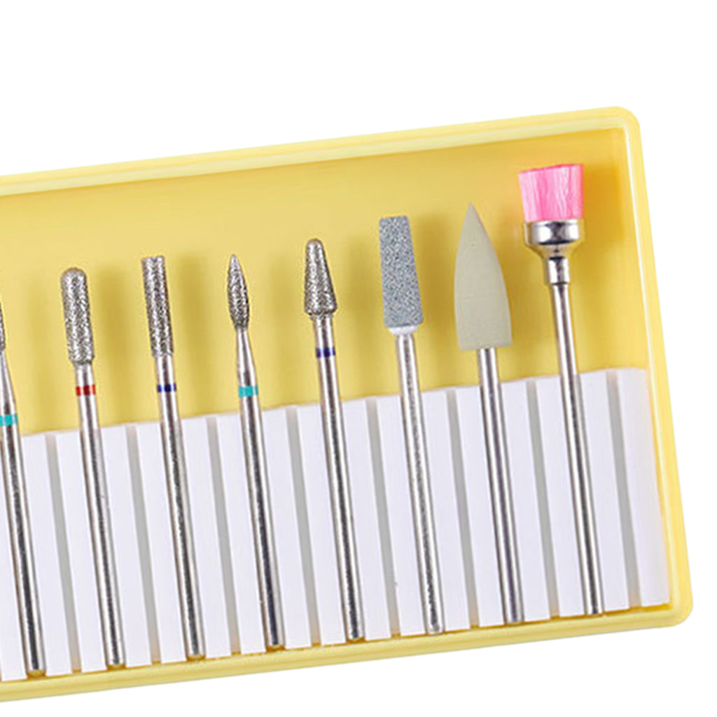 10pcs Ceramic Nail Drill Bits Grinding Polishing Head Cleaning Brush Set BH-02