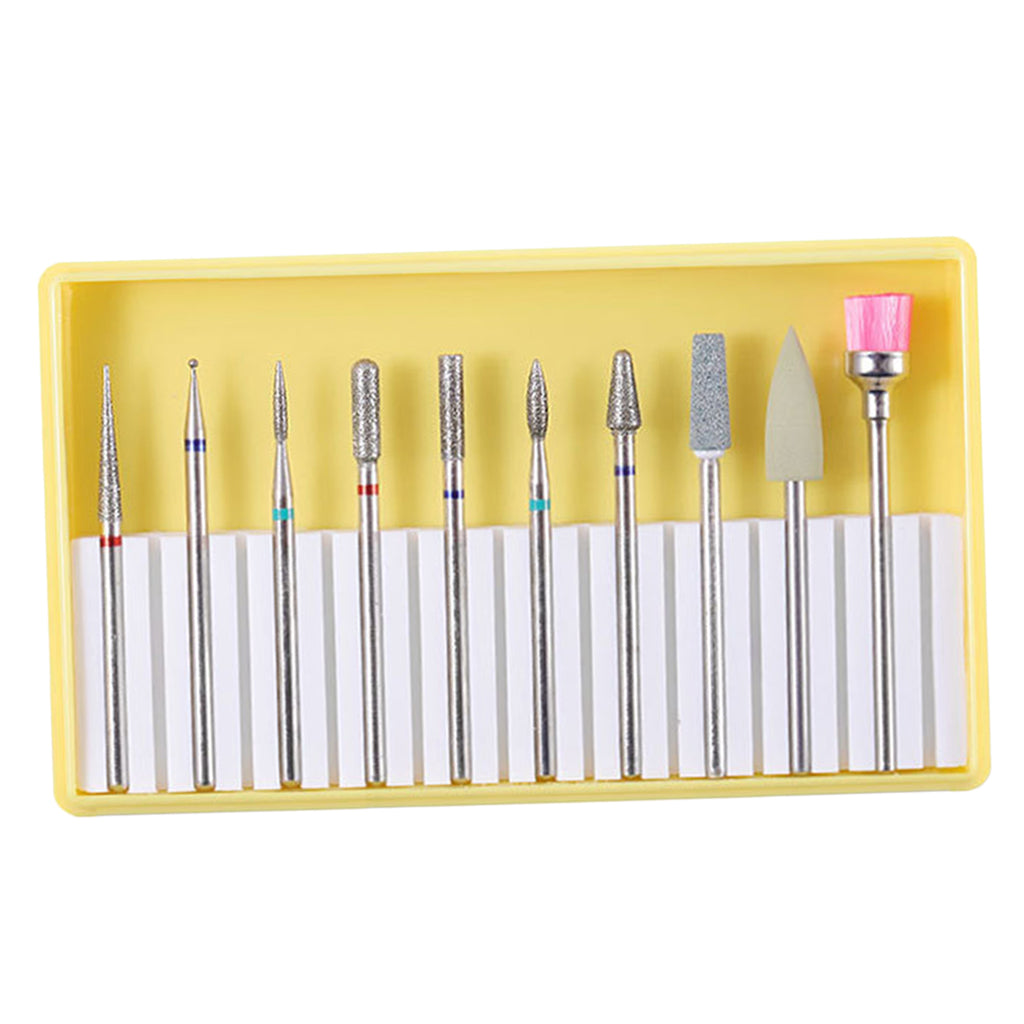 10pcs Ceramic Nail Drill Bits Grinding Polishing Head Cleaning Brush Set BH-02