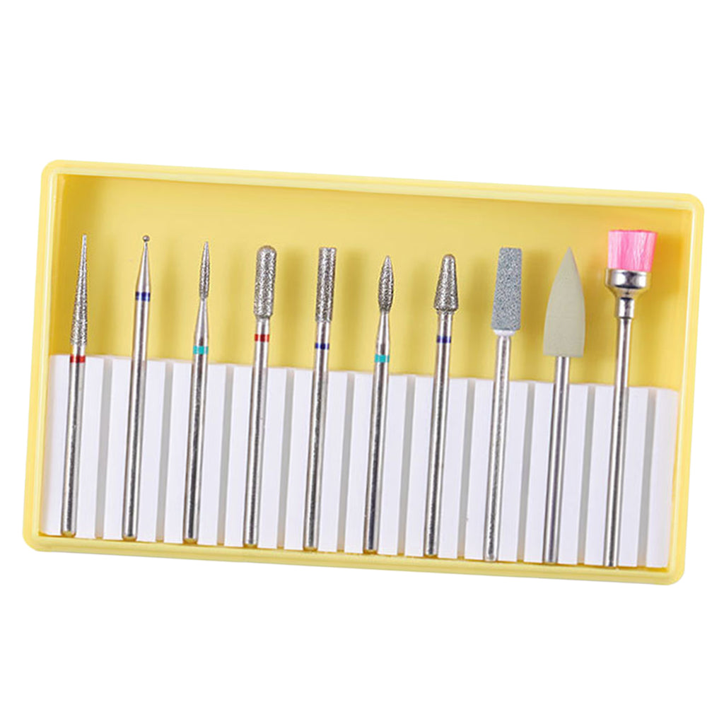 10pcs Ceramic Nail Drill Bits Grinding Polishing Head Cleaning Brush Set BH-02