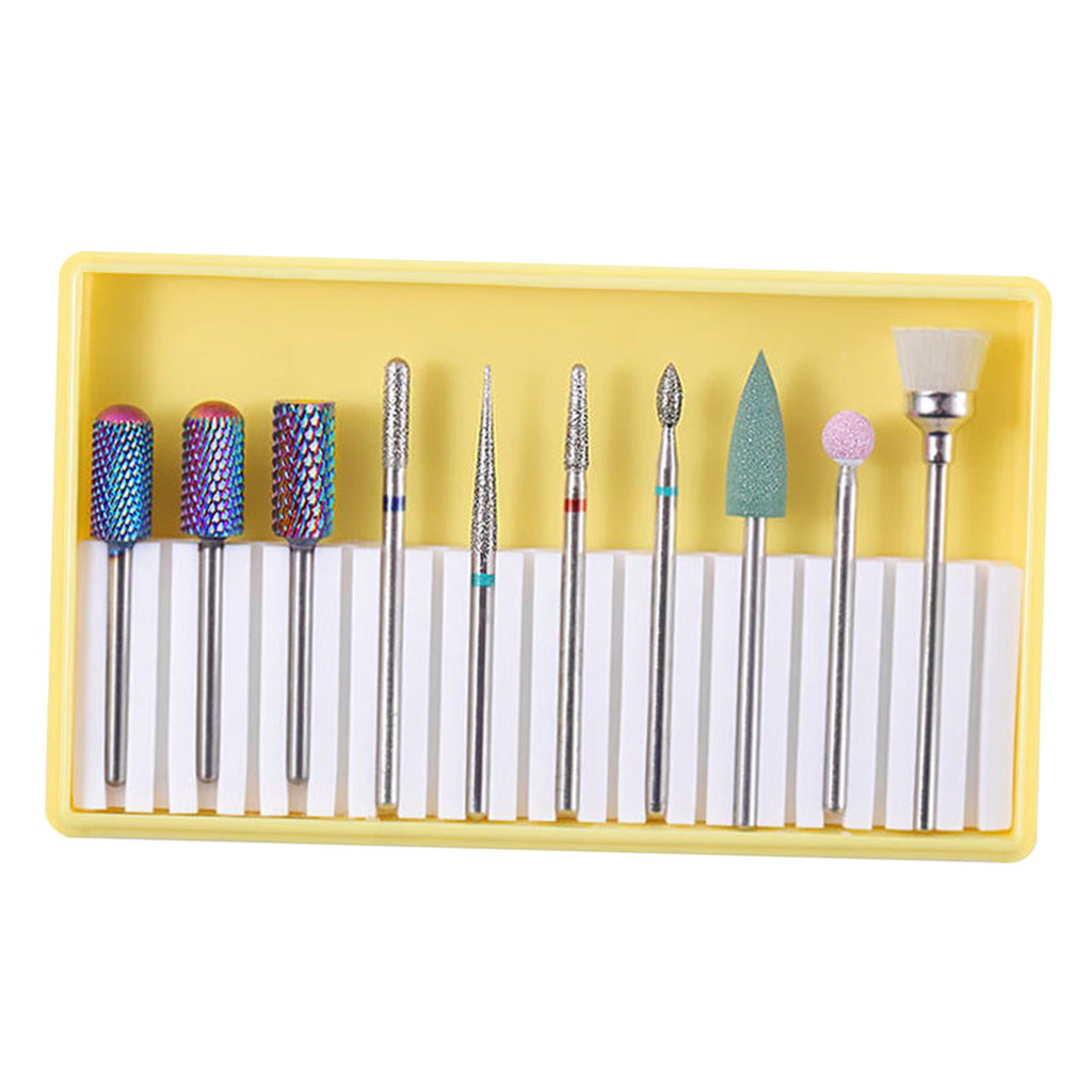 10pcs Ceramic Nail Drill Bits Grinding Polishing Head Cleaning Brush Set BH-03